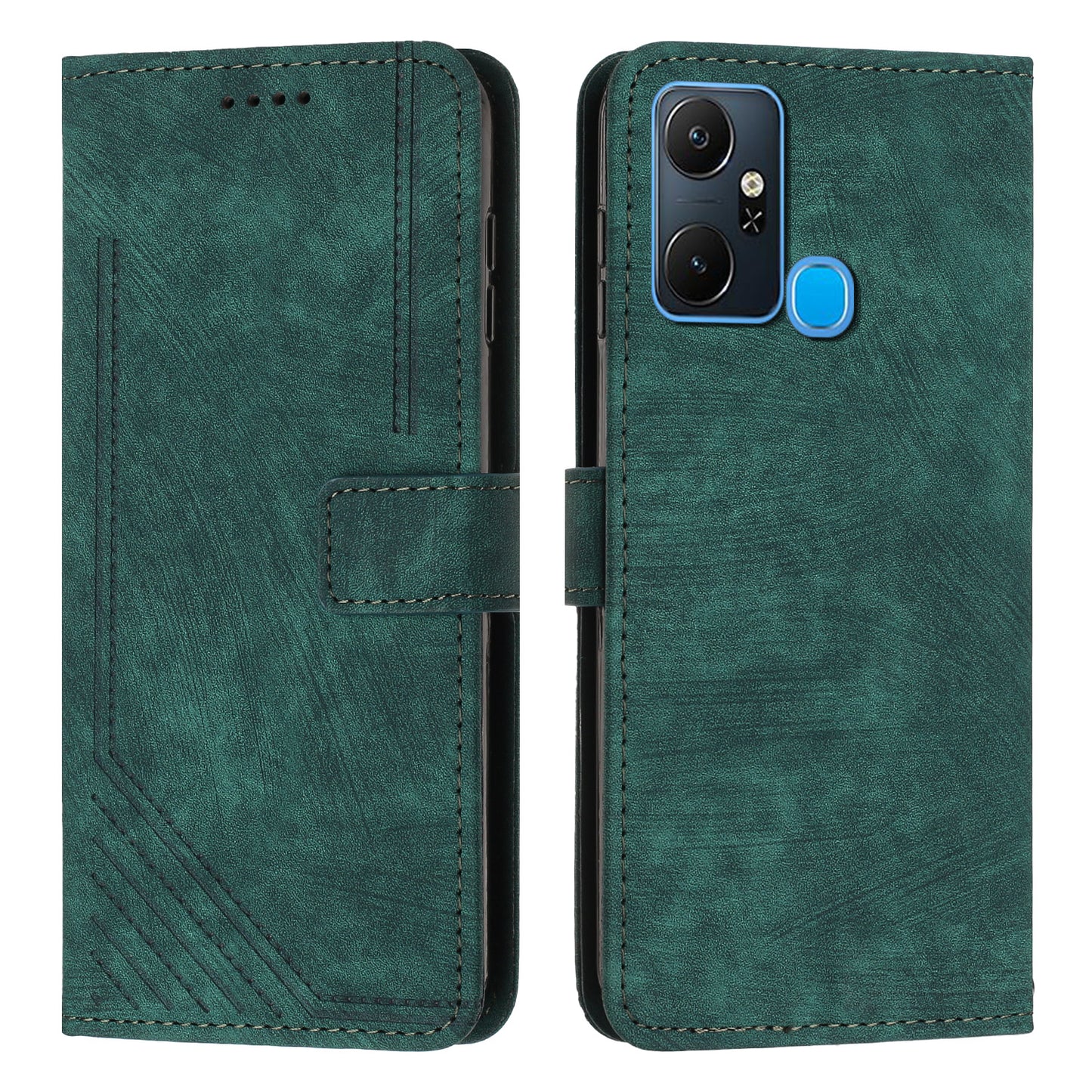 For Infinix Smart 6 Plus (India) 4G Stand PU Leather Wallet Phone Case Lines Imprinted Cover with Straps