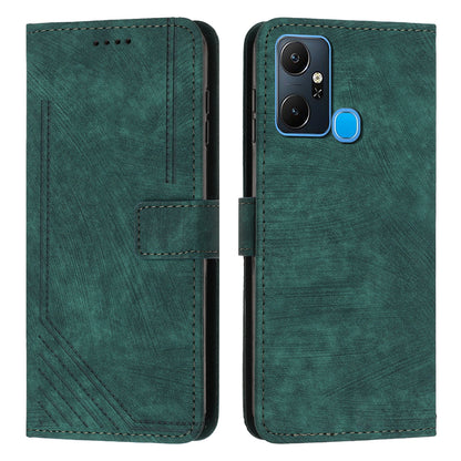 For Infinix Smart 6 Plus (India) 4G Stand PU Leather Wallet Phone Case Lines Imprinted Cover with Straps