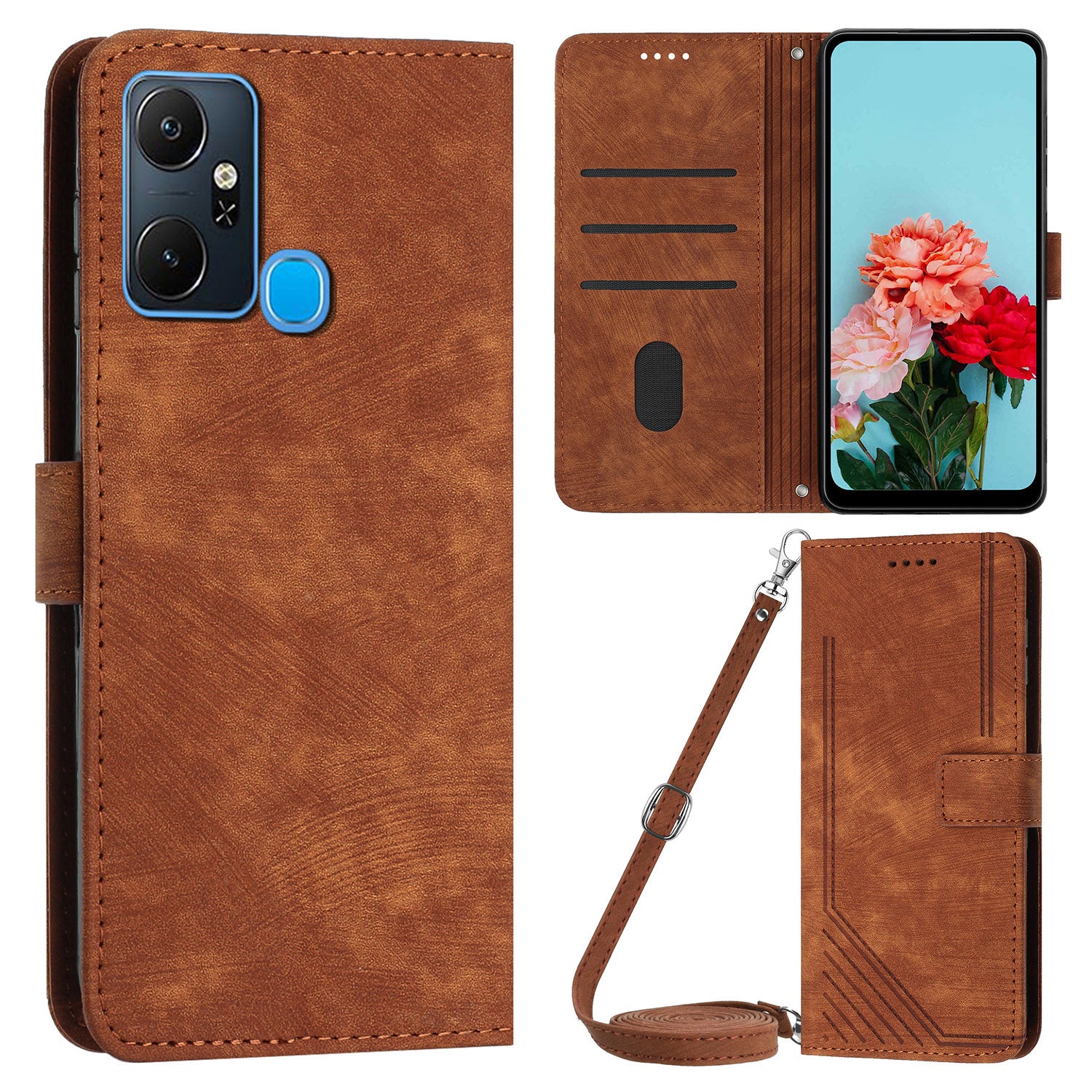 For Infinix Smart 6 Plus (India) 4G Stand PU Leather Wallet Phone Case Lines Imprinted Cover with Straps