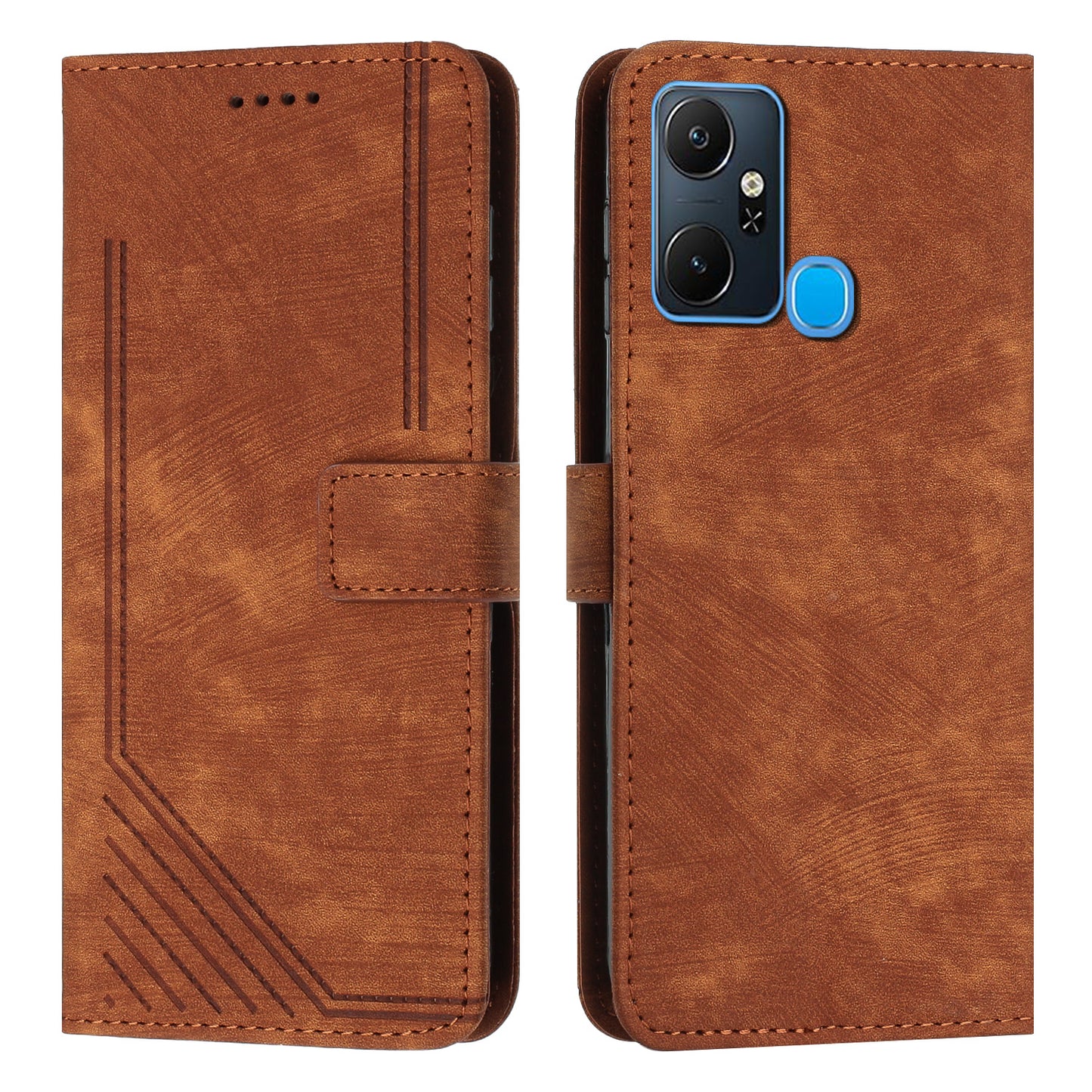 For Infinix Smart 6 Plus (India) 4G Stand PU Leather Wallet Phone Case Lines Imprinted Cover with Straps
