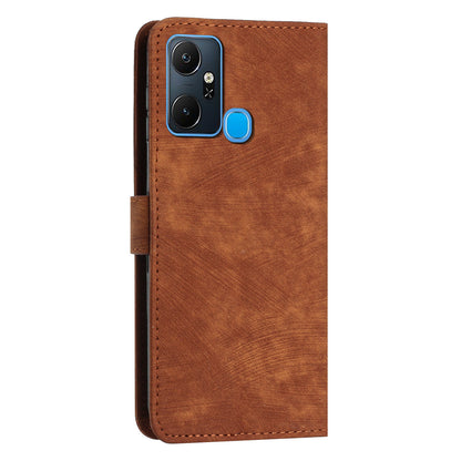 For Infinix Smart 6 Plus (India) 4G Stand PU Leather Wallet Phone Case Lines Imprinted Cover with Straps