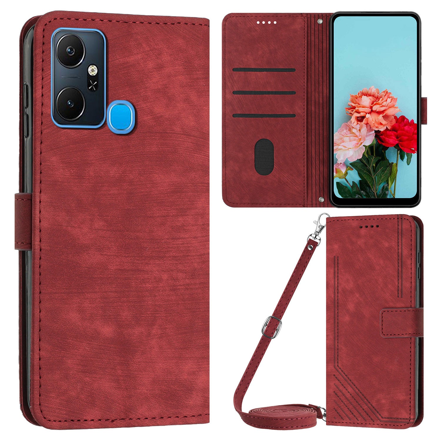 For Infinix Smart 6 Plus (India) 4G Stand PU Leather Wallet Phone Case Lines Imprinted Cover with Straps