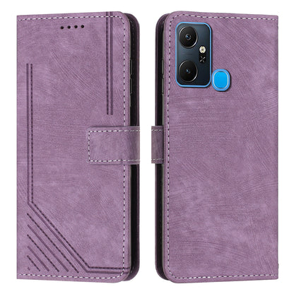 For Infinix Smart 6 Plus (India) 4G Stand PU Leather Wallet Phone Case Lines Imprinted Cover with Straps