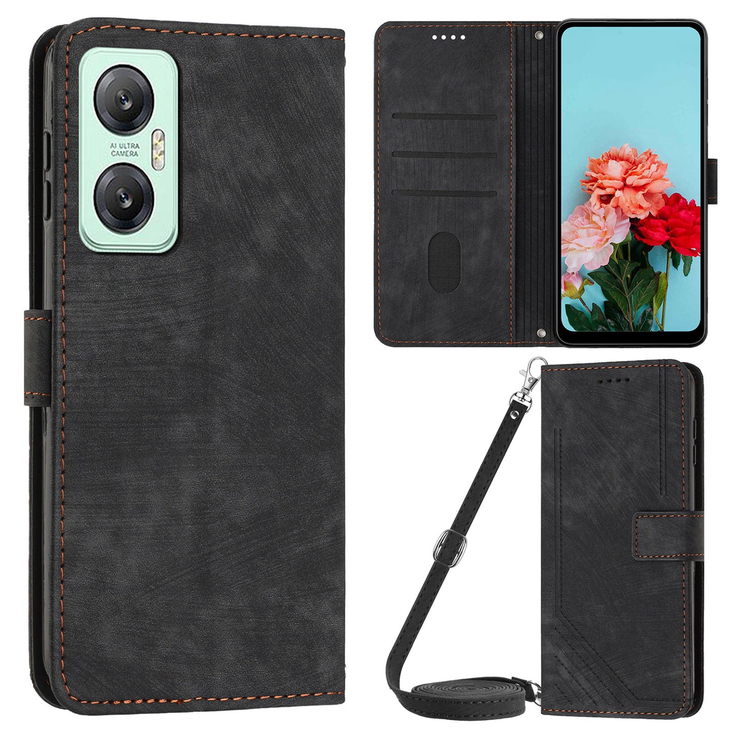 For Infinix Hot 20 5G PU Leather Stand Wallet Case Lines Imprinted Shockproof Phone Cover