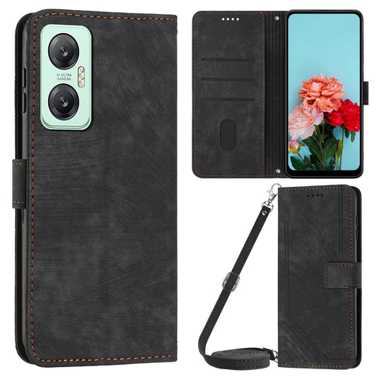For Infinix Hot 20 5G PU Leather Stand Wallet Case Lines Imprinted Shockproof Phone Cover