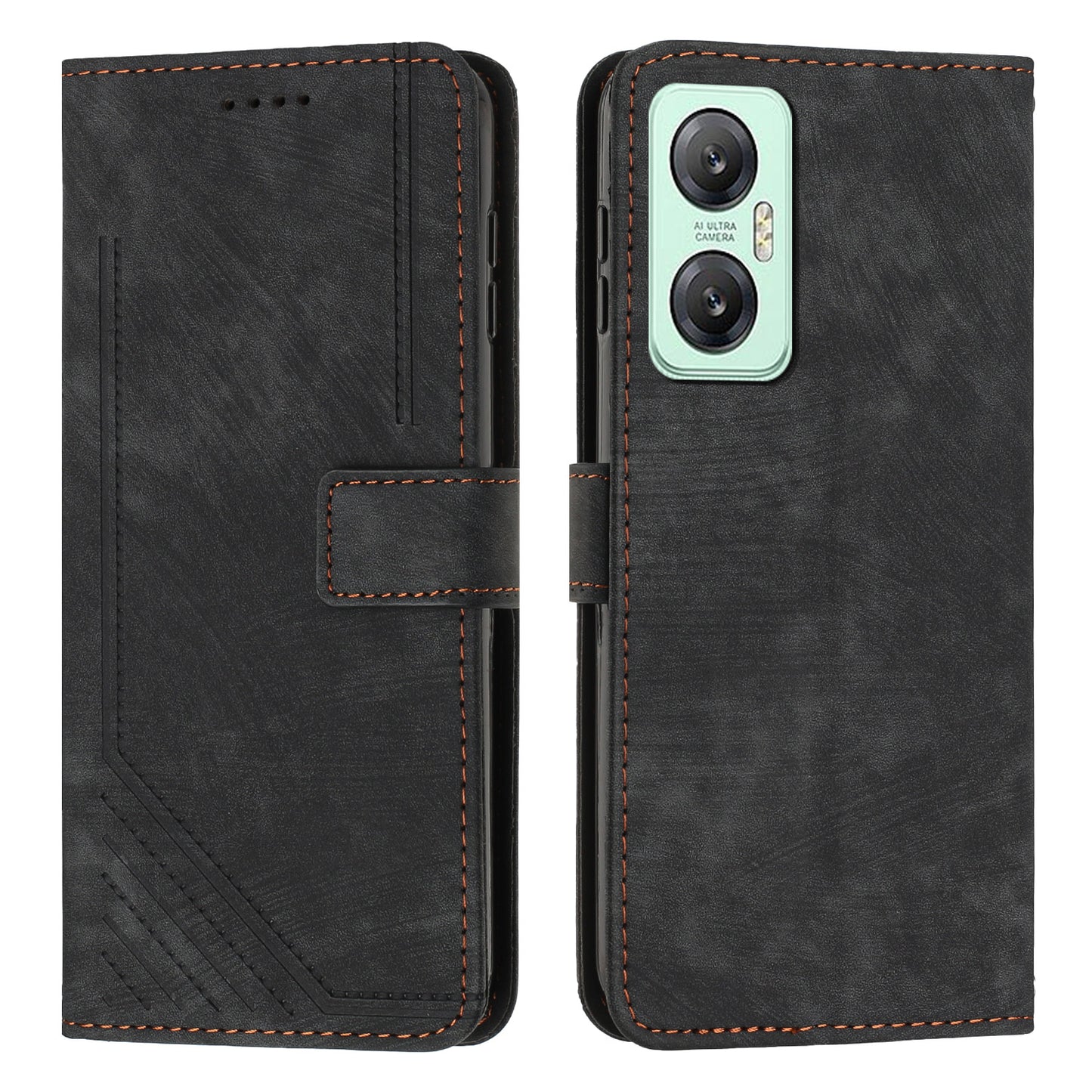 For Infinix Hot 20 5G PU Leather Stand Wallet Case Lines Imprinted Shockproof Phone Cover