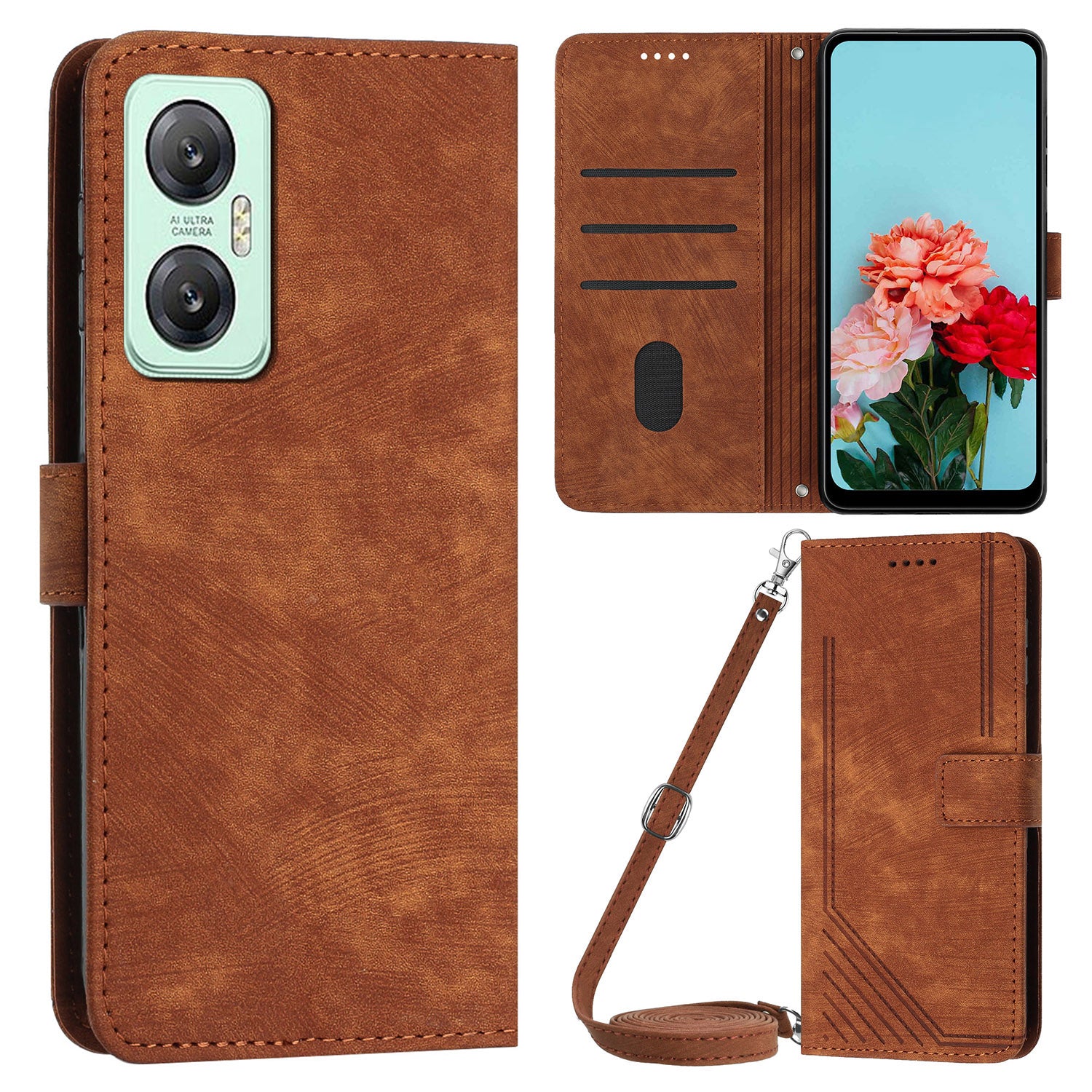 For Infinix Hot 20 5G PU Leather Stand Wallet Case Lines Imprinted Shockproof Phone Cover
