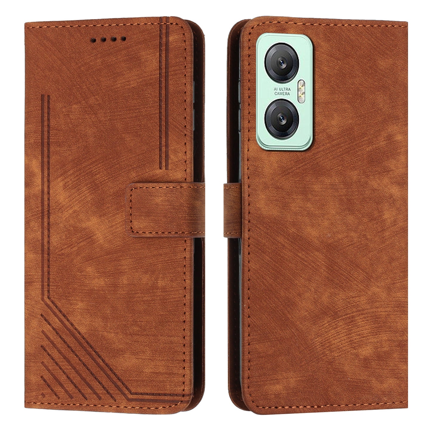 For Infinix Hot 20 5G PU Leather Stand Wallet Case Lines Imprinted Shockproof Phone Cover