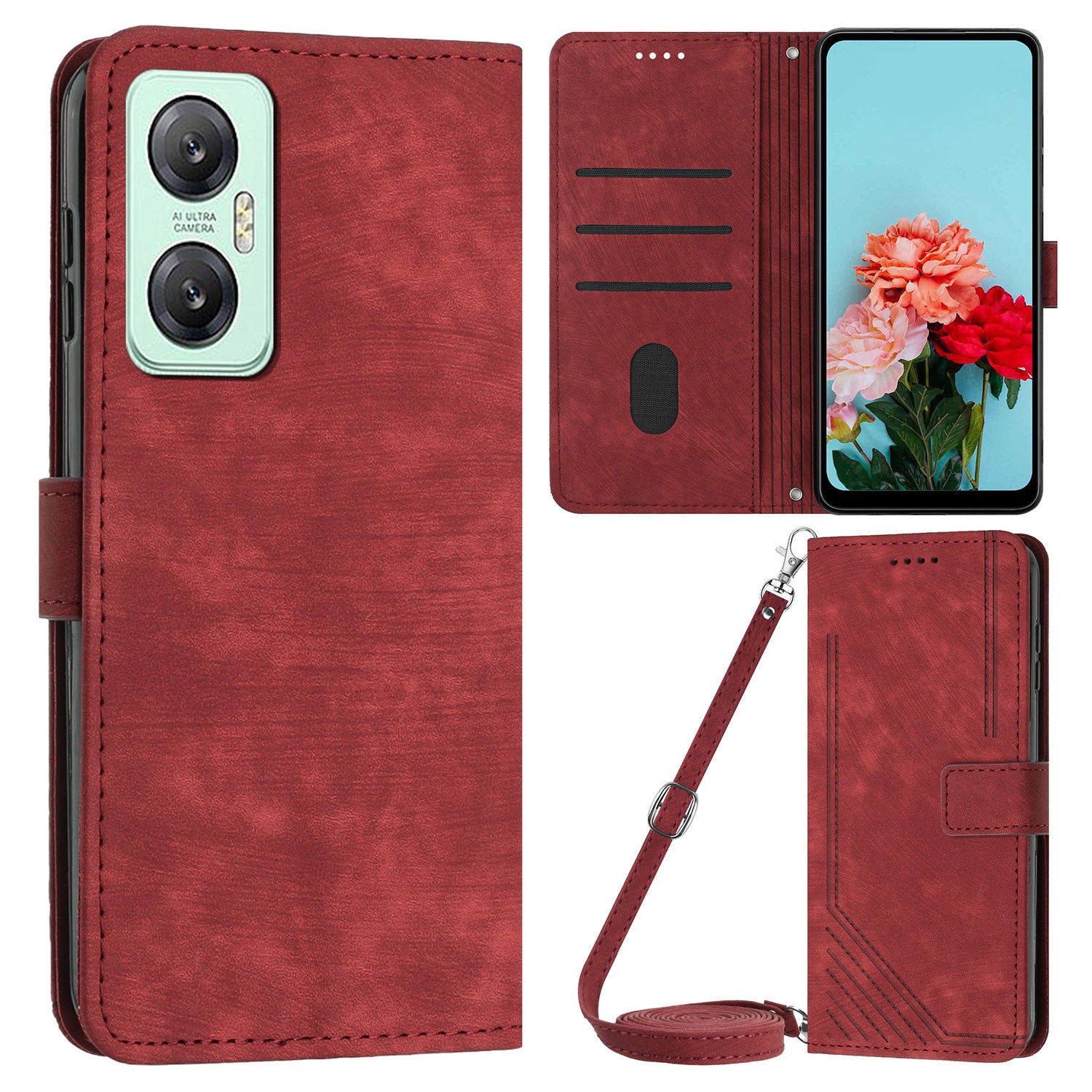 For Infinix Hot 20 5G PU Leather Stand Wallet Case Lines Imprinted Shockproof Phone Cover