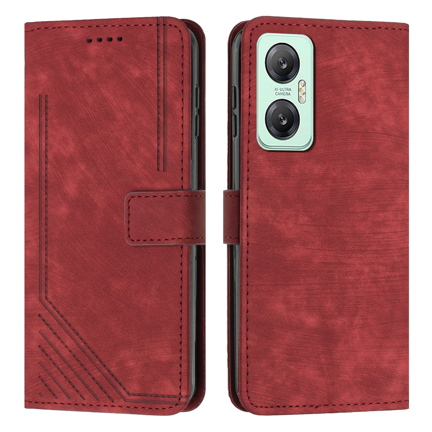 For Infinix Hot 20 5G PU Leather Stand Wallet Case Lines Imprinted Shockproof Phone Cover