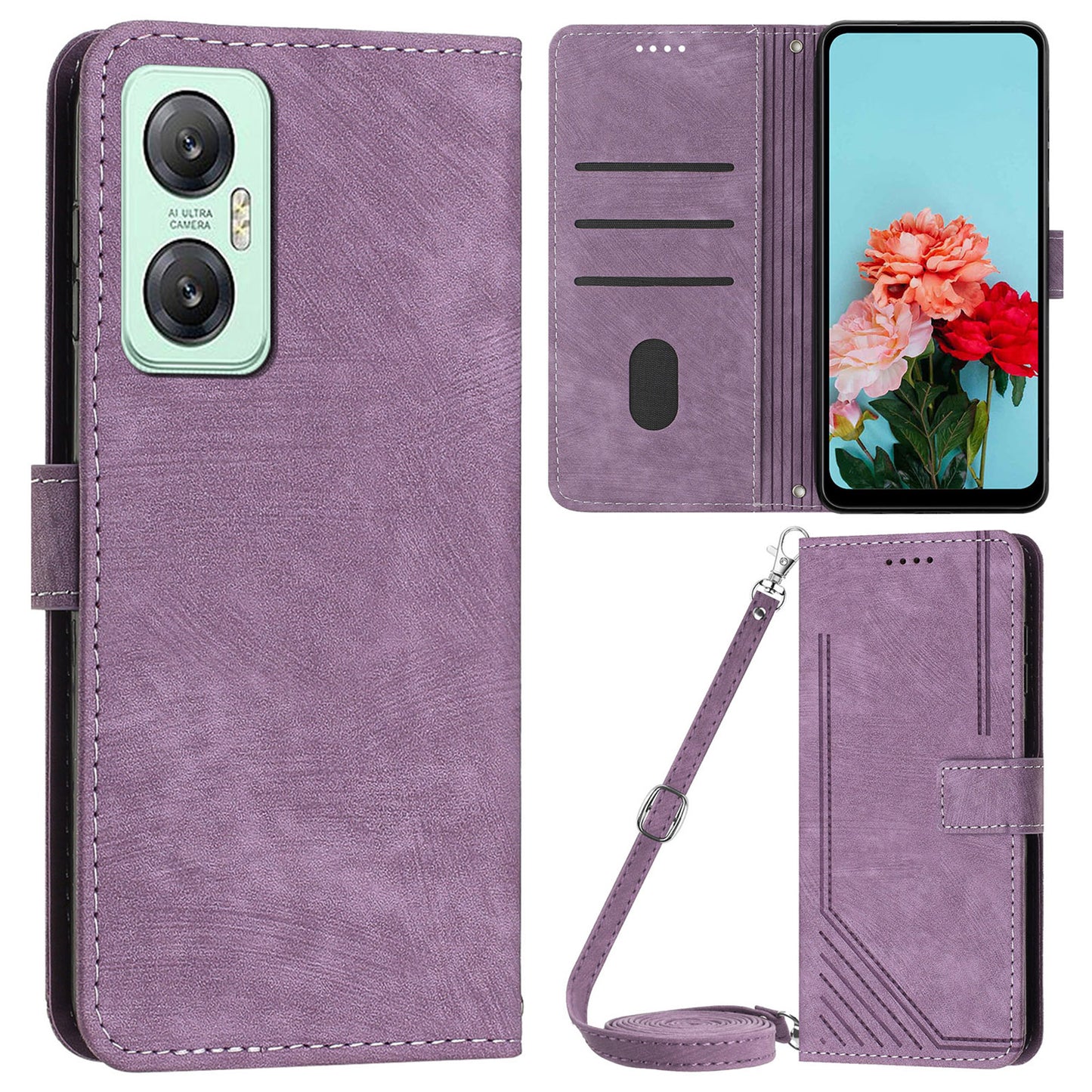 For Infinix Hot 20 5G PU Leather Stand Wallet Case Lines Imprinted Shockproof Phone Cover