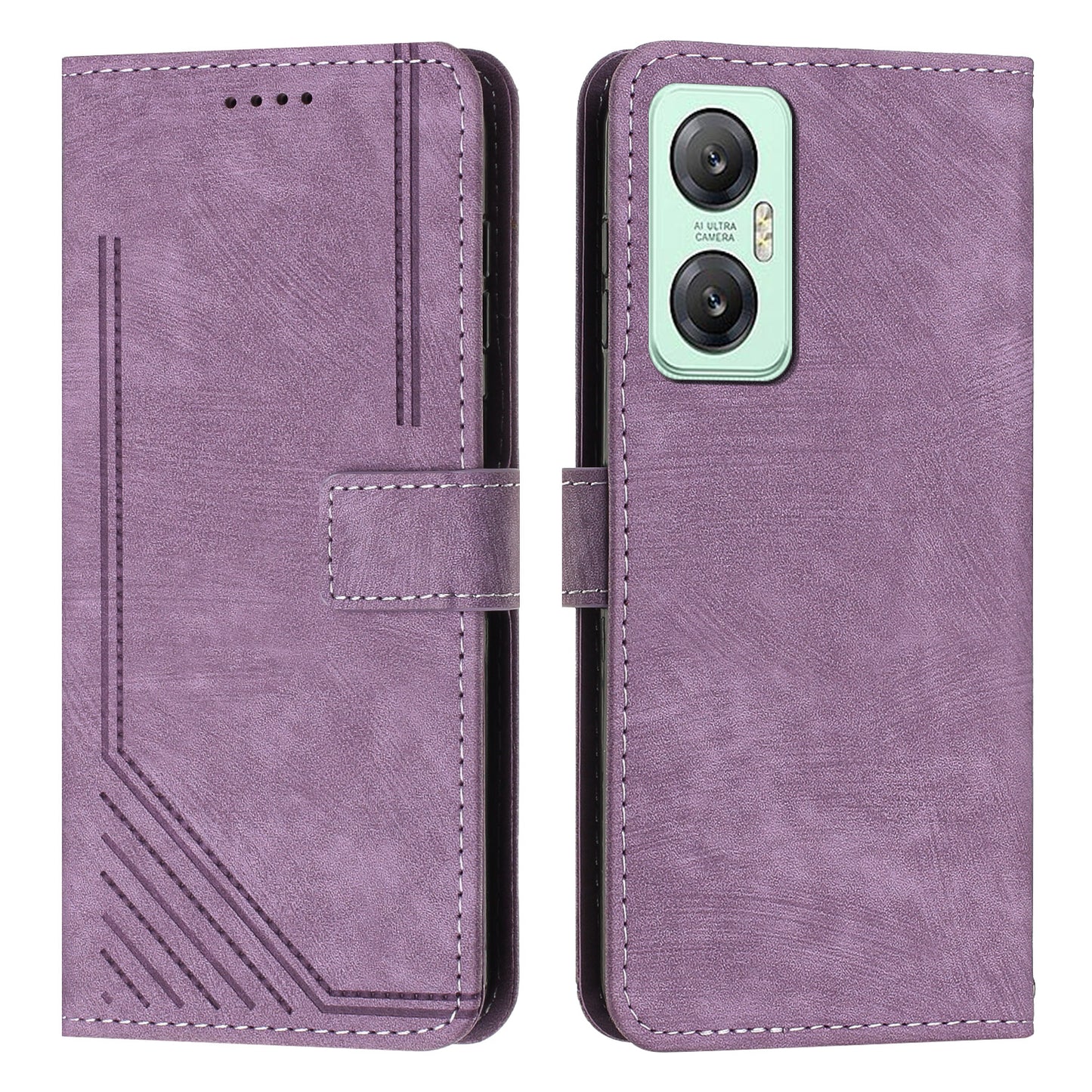 For Infinix Hot 20 5G PU Leather Stand Wallet Case Lines Imprinted Shockproof Phone Cover