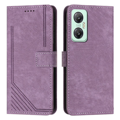 For Infinix Hot 20 5G PU Leather Stand Wallet Case Lines Imprinted Shockproof Phone Cover