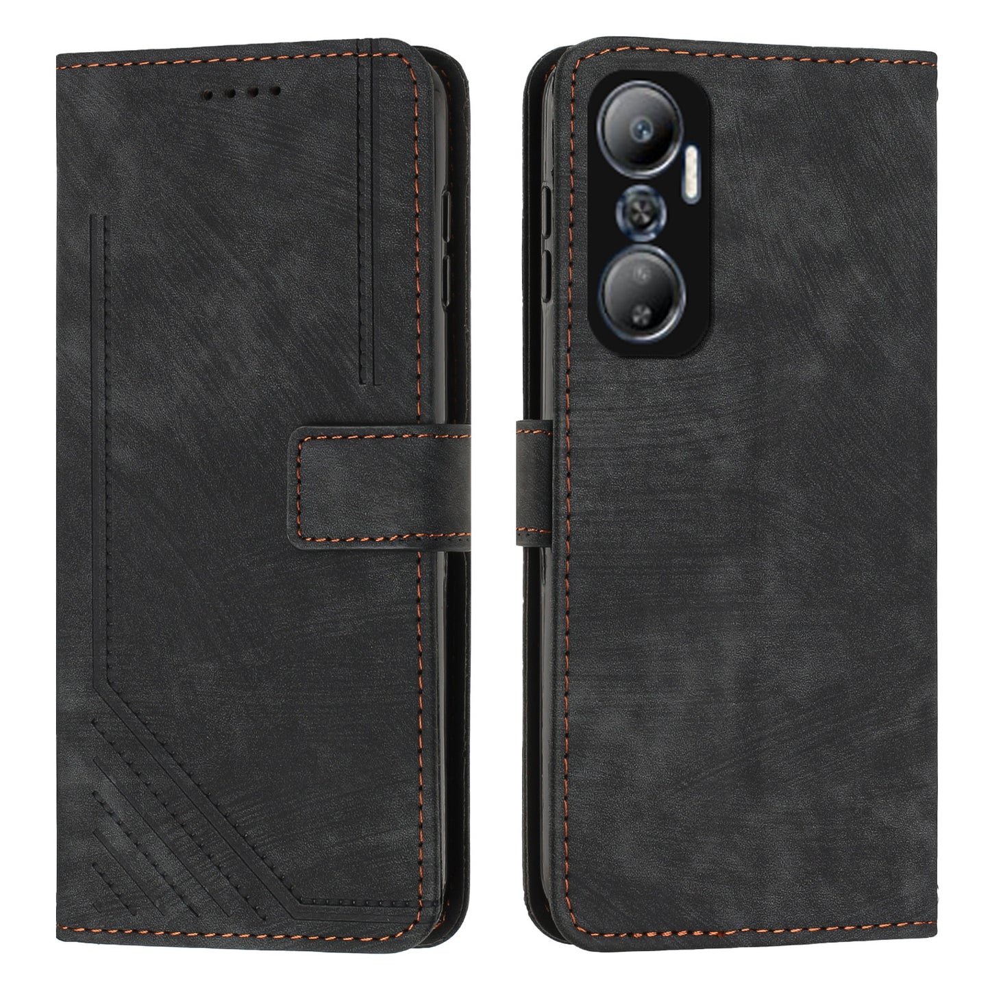 For Infinix Hot 20 4G PU Leather Flip Phone Case Lines Imprinted Stand Wallet Magnetic Closure Cover