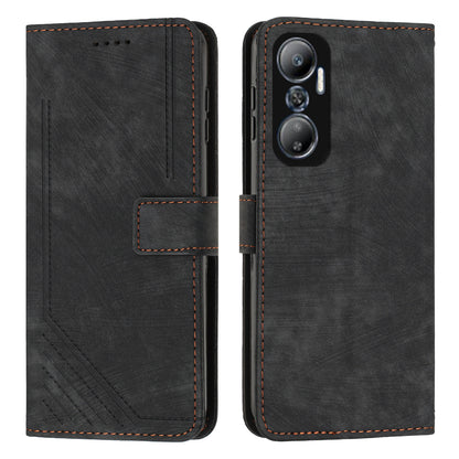For Infinix Hot 20 4G PU Leather Flip Phone Case Lines Imprinted Stand Wallet Magnetic Closure Cover