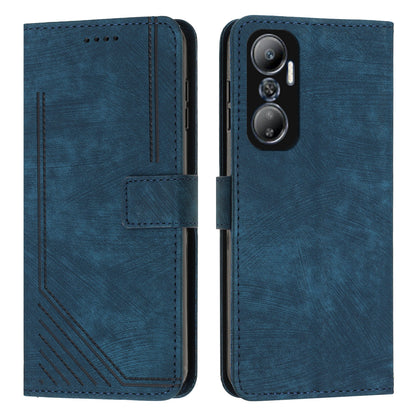 For Infinix Hot 20 4G PU Leather Flip Phone Case Lines Imprinted Stand Wallet Magnetic Closure Cover