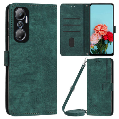 For Infinix Hot 20 4G PU Leather Flip Phone Case Lines Imprinted Stand Wallet Magnetic Closure Cover