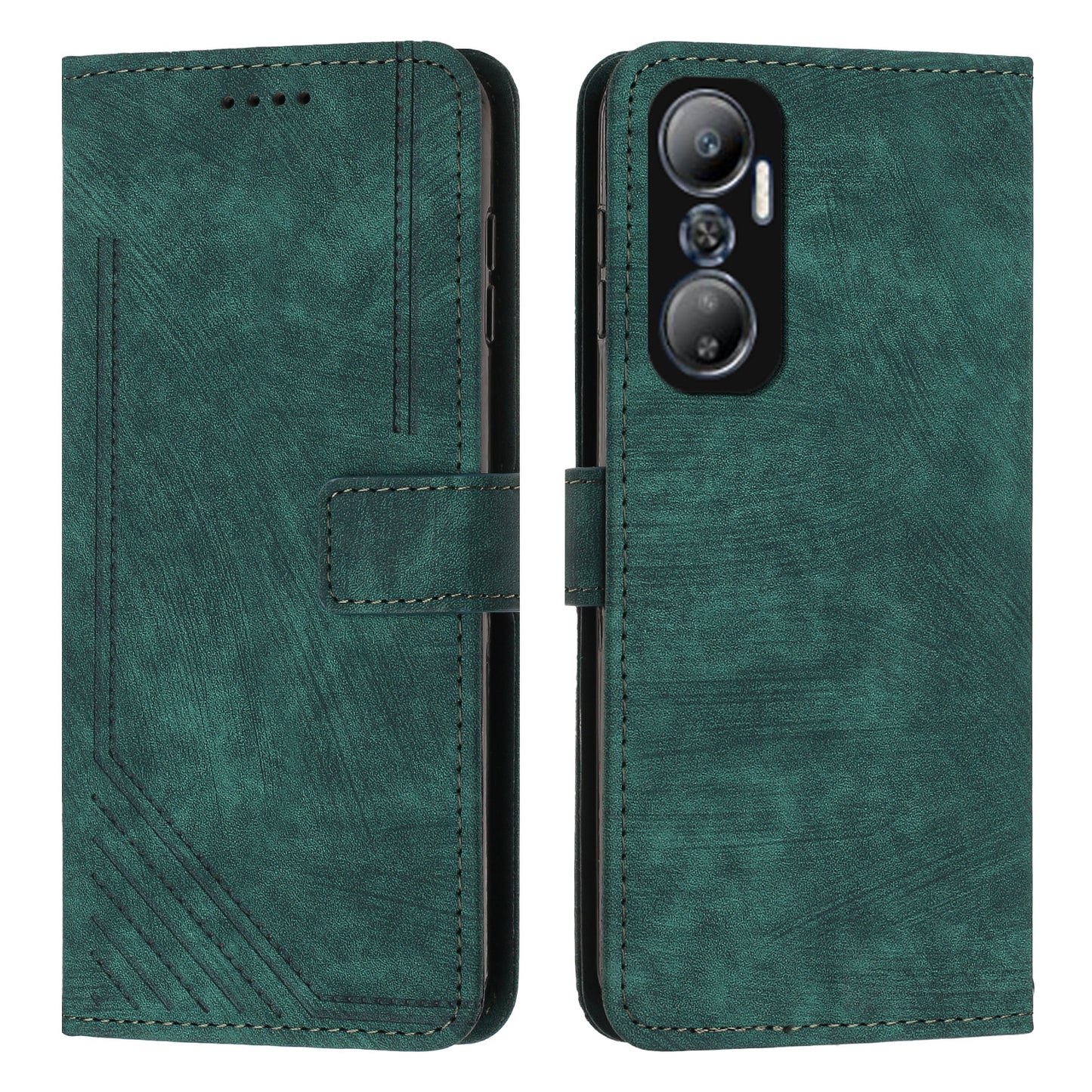 For Infinix Hot 20 4G PU Leather Flip Phone Case Lines Imprinted Stand Wallet Magnetic Closure Cover