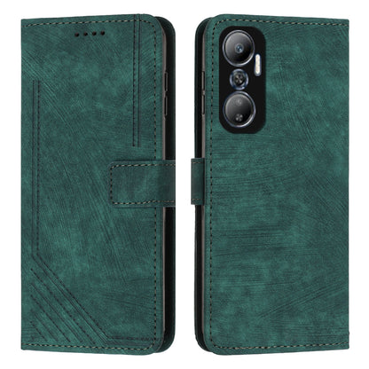 For Infinix Hot 20 4G PU Leather Flip Phone Case Lines Imprinted Stand Wallet Magnetic Closure Cover