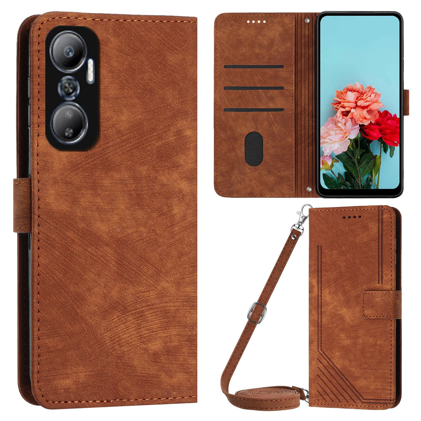 For Infinix Hot 20 4G PU Leather Flip Phone Case Lines Imprinted Stand Wallet Magnetic Closure Cover