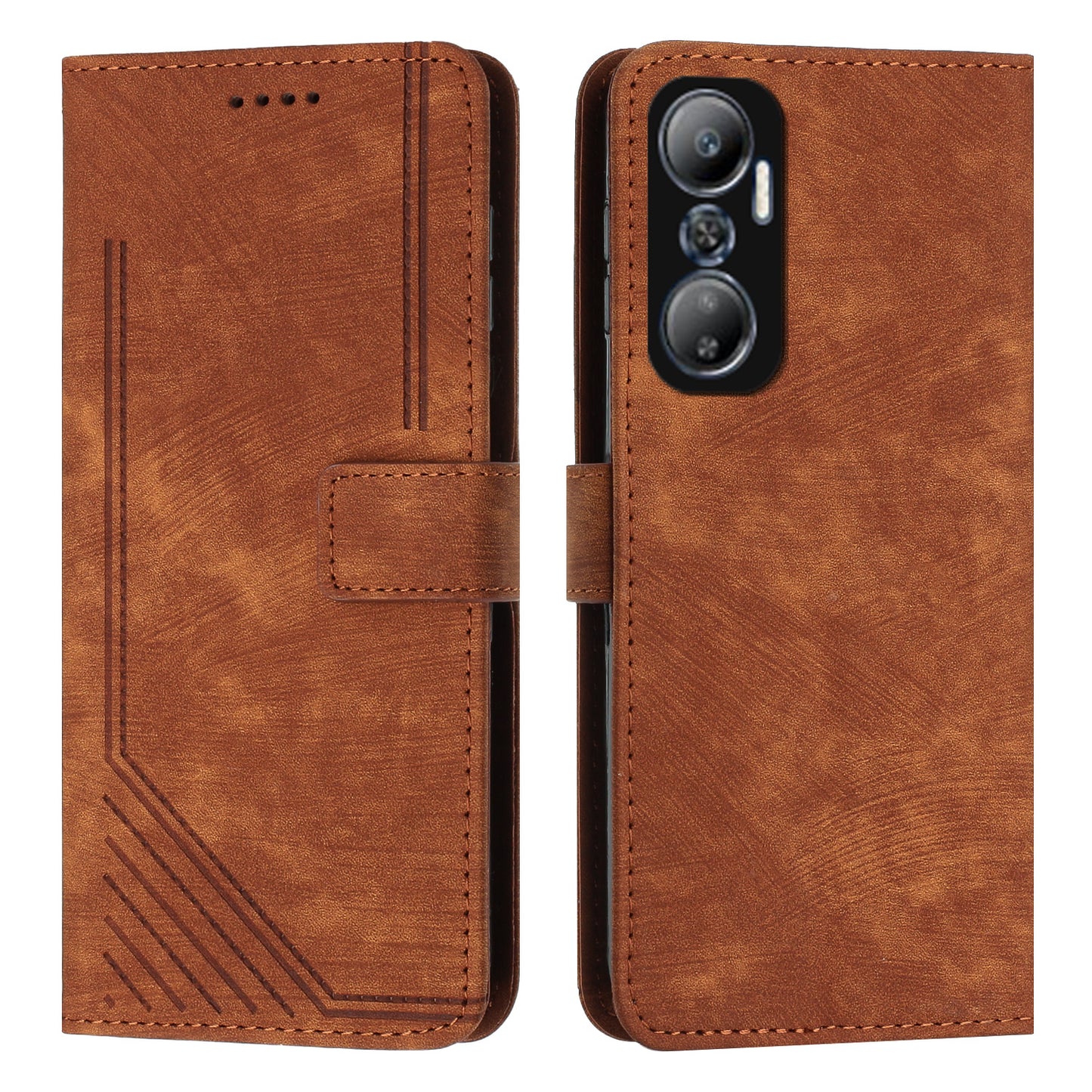 For Infinix Hot 20 4G PU Leather Flip Phone Case Lines Imprinted Stand Wallet Magnetic Closure Cover