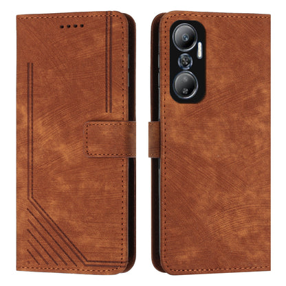 For Infinix Hot 20 4G PU Leather Flip Phone Case Lines Imprinted Stand Wallet Magnetic Closure Cover