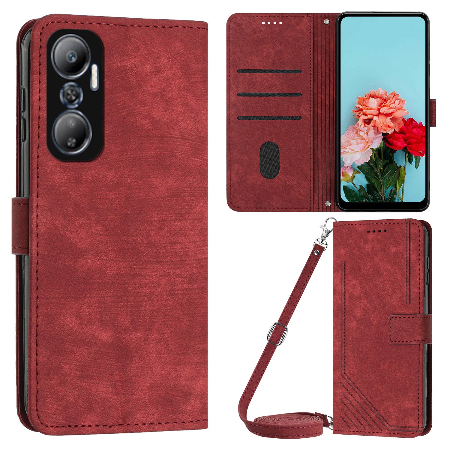For Infinix Hot 20 4G PU Leather Flip Phone Case Lines Imprinted Stand Wallet Magnetic Closure Cover