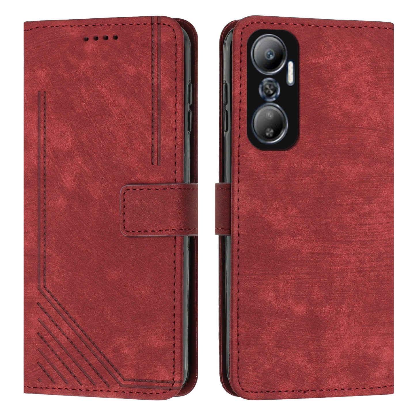 For Infinix Hot 20 4G PU Leather Flip Phone Case Lines Imprinted Stand Wallet Magnetic Closure Cover