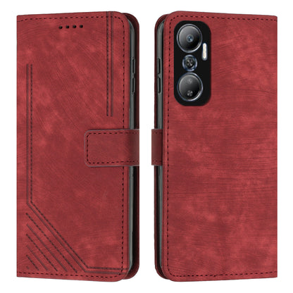 For Infinix Hot 20 4G PU Leather Flip Phone Case Lines Imprinted Stand Wallet Magnetic Closure Cover