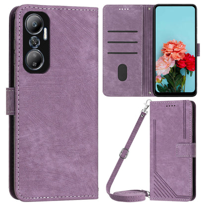 For Infinix Hot 20 4G PU Leather Flip Phone Case Lines Imprinted Stand Wallet Magnetic Closure Cover
