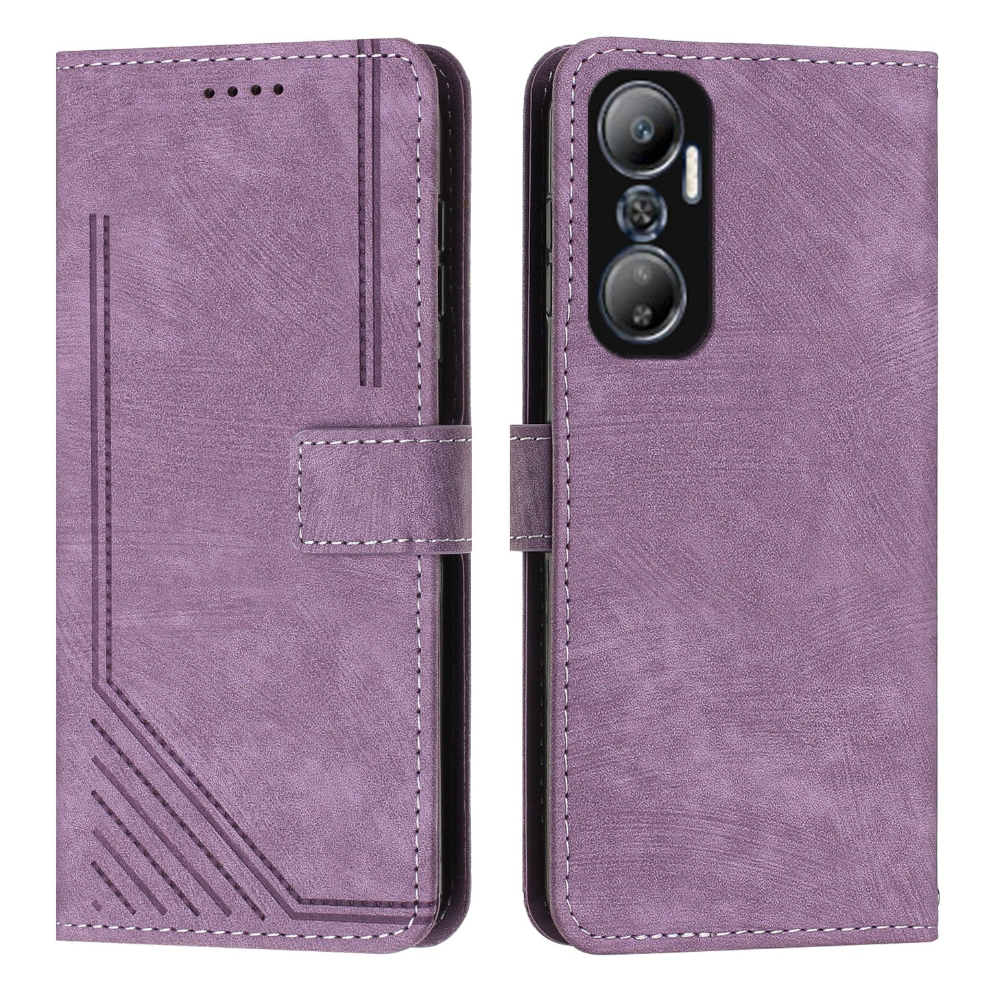 For Infinix Hot 20 4G PU Leather Flip Phone Case Lines Imprinted Stand Wallet Magnetic Closure Cover