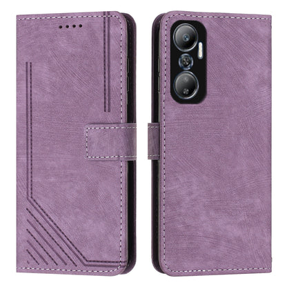 For Infinix Hot 20 4G PU Leather Flip Phone Case Lines Imprinted Stand Wallet Magnetic Closure Cover