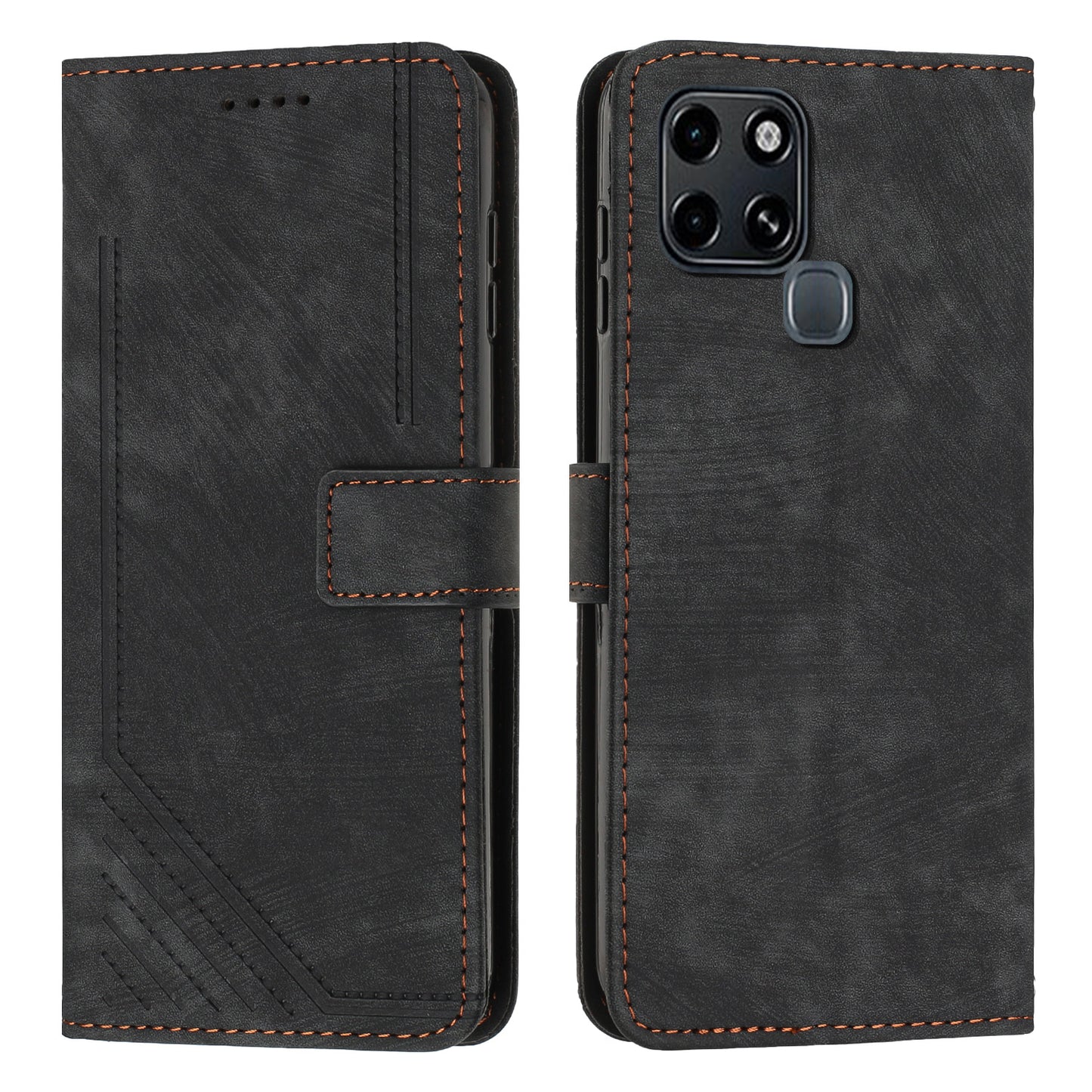 Stand Phone Shell for Infinix Smart 6 , Skin-touch PU Leather Wallet Stand Lines Imprinted Cover with Straps