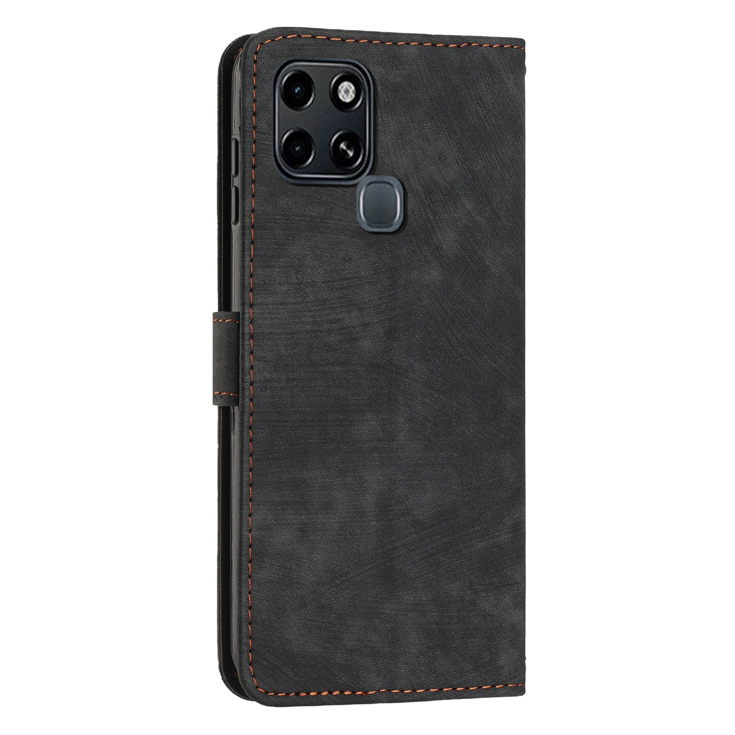 Stand Phone Shell for Infinix Smart 6 , Skin-touch PU Leather Wallet Stand Lines Imprinted Cover with Straps