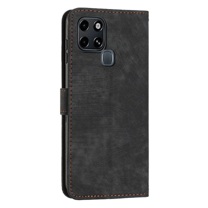 Stand Phone Shell for Infinix Smart 6 , Skin-touch PU Leather Wallet Stand Lines Imprinted Cover with Straps