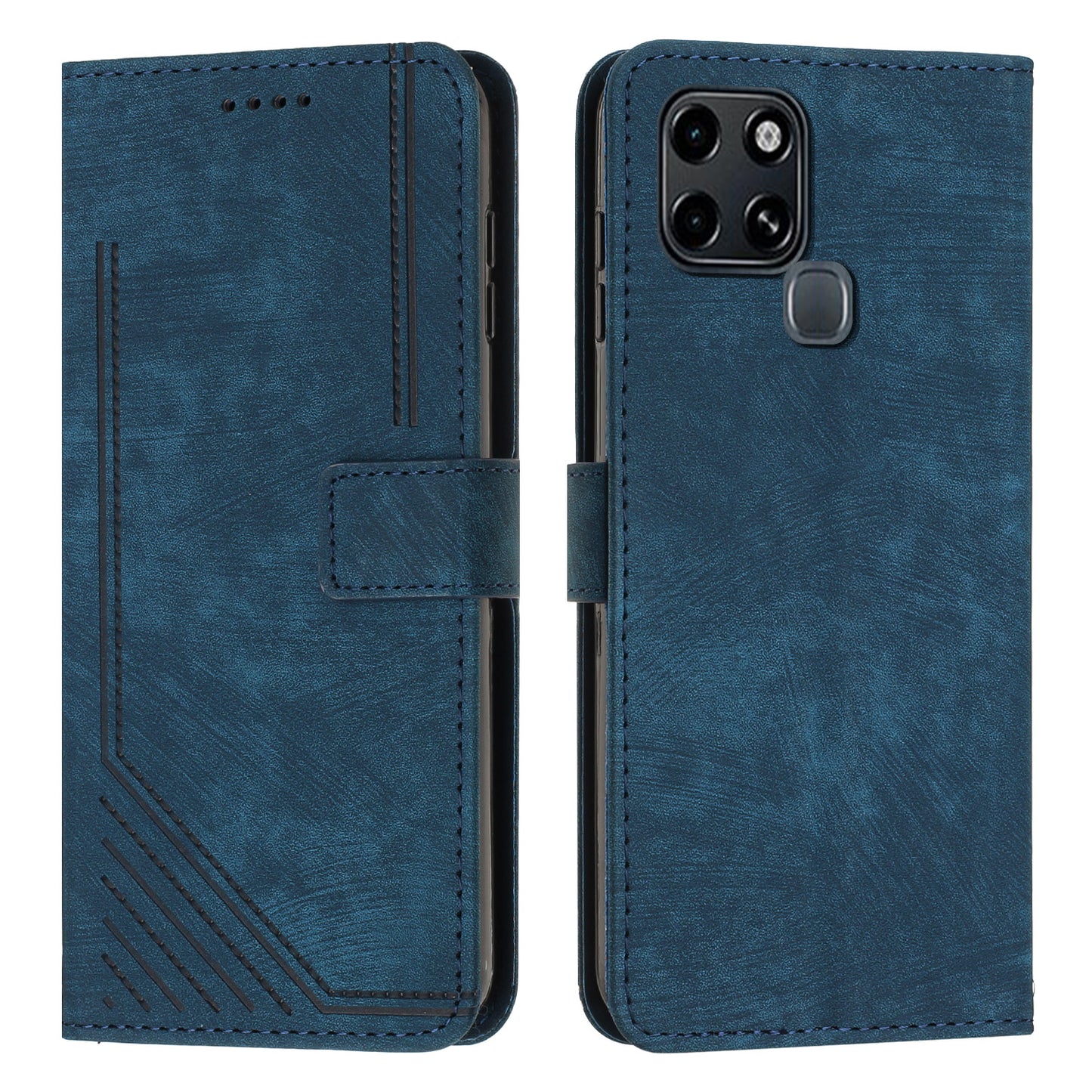 Stand Phone Shell for Infinix Smart 6 , Skin-touch PU Leather Wallet Stand Lines Imprinted Cover with Straps