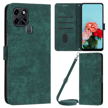 Stand Phone Shell for Infinix Smart 6 , Skin-touch PU Leather Wallet Stand Lines Imprinted Cover with Straps