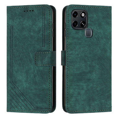 Stand Phone Shell for Infinix Smart 6 , Skin-touch PU Leather Wallet Stand Lines Imprinted Cover with Straps