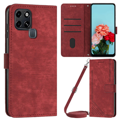 Stand Phone Shell for Infinix Smart 6 , Skin-touch PU Leather Wallet Stand Lines Imprinted Cover with Straps