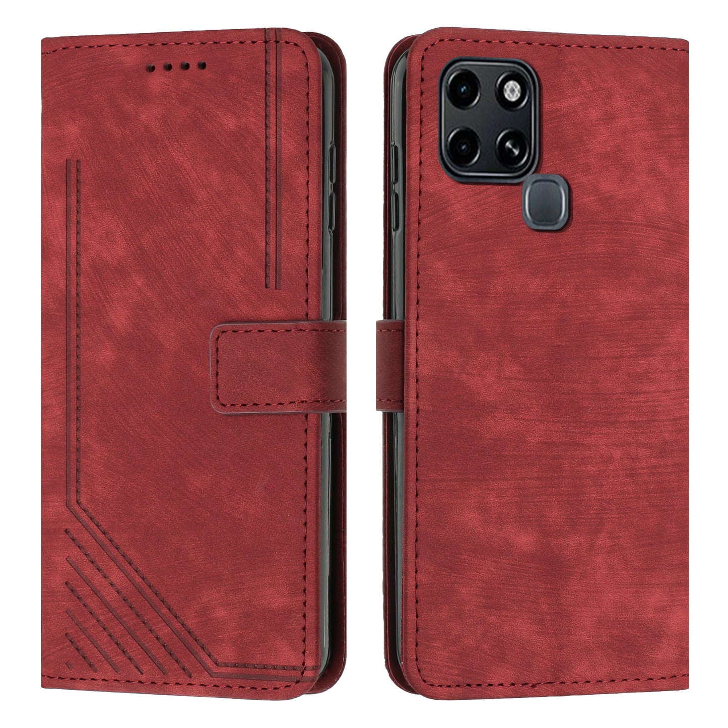 Stand Phone Shell for Infinix Smart 6 , Skin-touch PU Leather Wallet Stand Lines Imprinted Cover with Straps