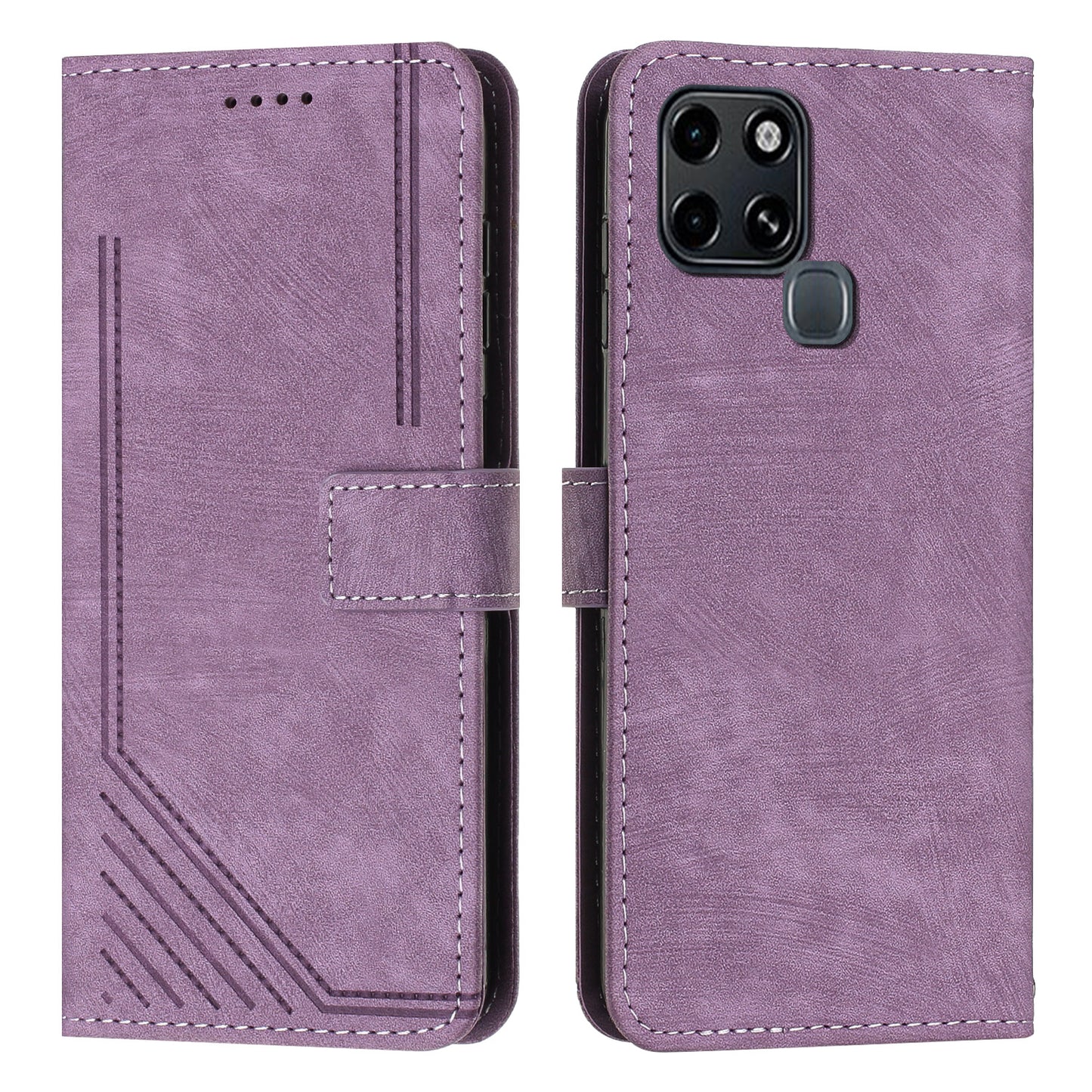 Stand Phone Shell for Infinix Smart 6 , Skin-touch PU Leather Wallet Stand Lines Imprinted Cover with Straps