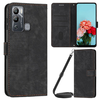 For Infinix Hot 12i 4G Slim-Fit Wallet Phone Stand Case PU Leather Lines Imprinted Skin-Touch Cover with Straps