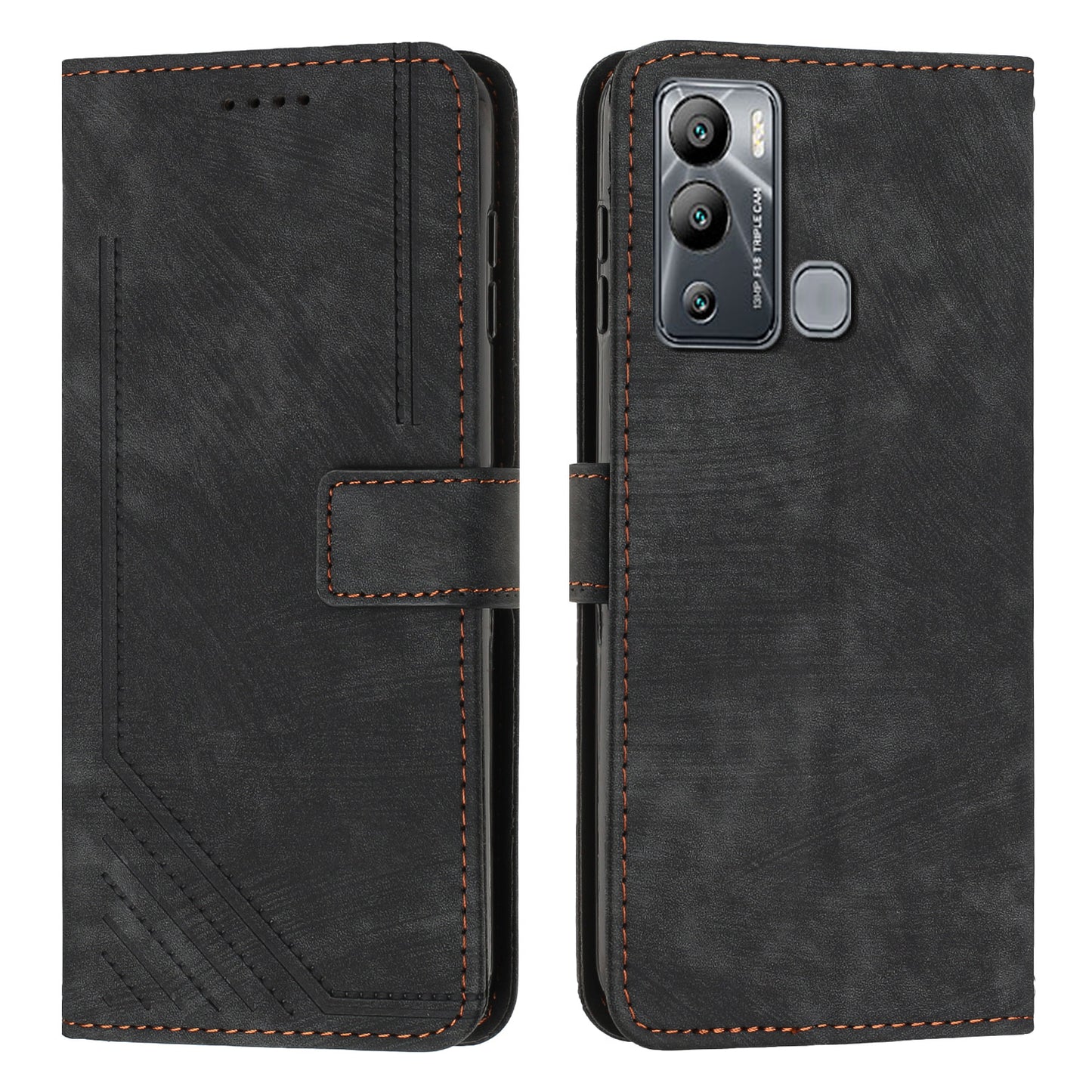 For Infinix Hot 12i 4G Slim-Fit Wallet Phone Stand Case PU Leather Lines Imprinted Skin-Touch Cover with Straps