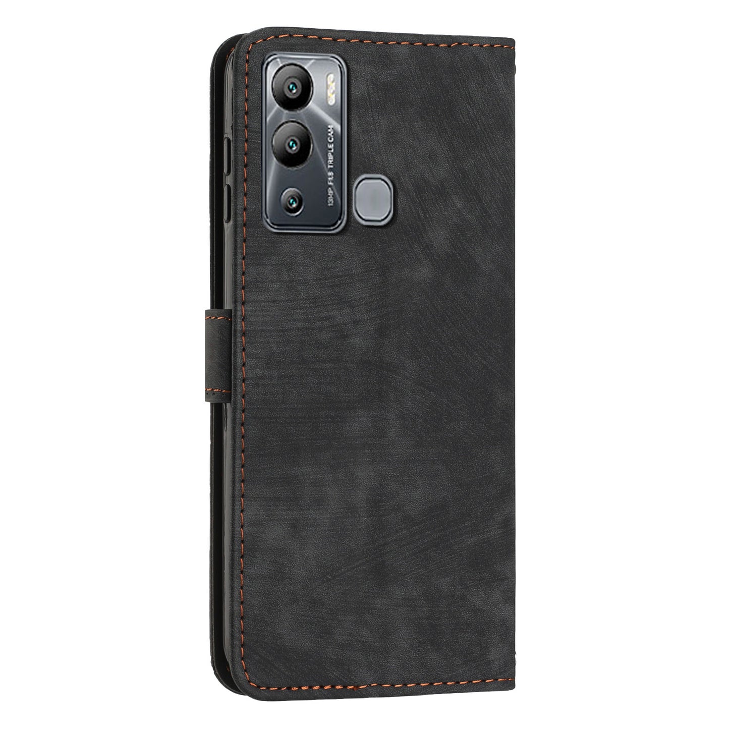 For Infinix Hot 12i 4G Slim-Fit Wallet Phone Stand Case PU Leather Lines Imprinted Skin-Touch Cover with Straps