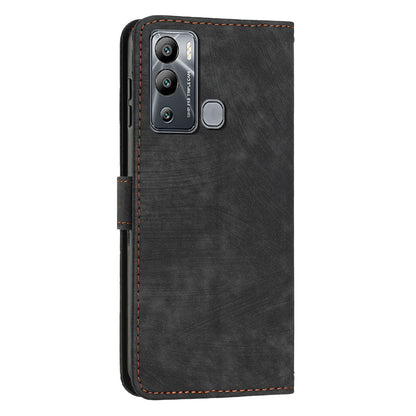 For Infinix Hot 12i 4G Slim-Fit Wallet Phone Stand Case PU Leather Lines Imprinted Skin-Touch Cover with Straps