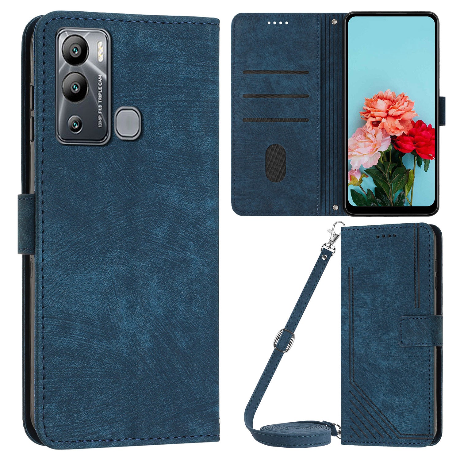 For Infinix Hot 12i 4G Slim-Fit Wallet Phone Stand Case PU Leather Lines Imprinted Skin-Touch Cover with Straps