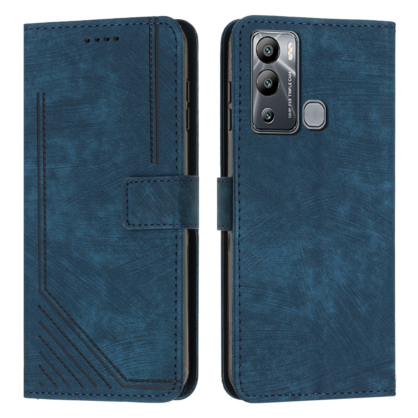 For Infinix Hot 12i 4G Slim-Fit Wallet Phone Stand Case PU Leather Lines Imprinted Skin-Touch Cover with Straps