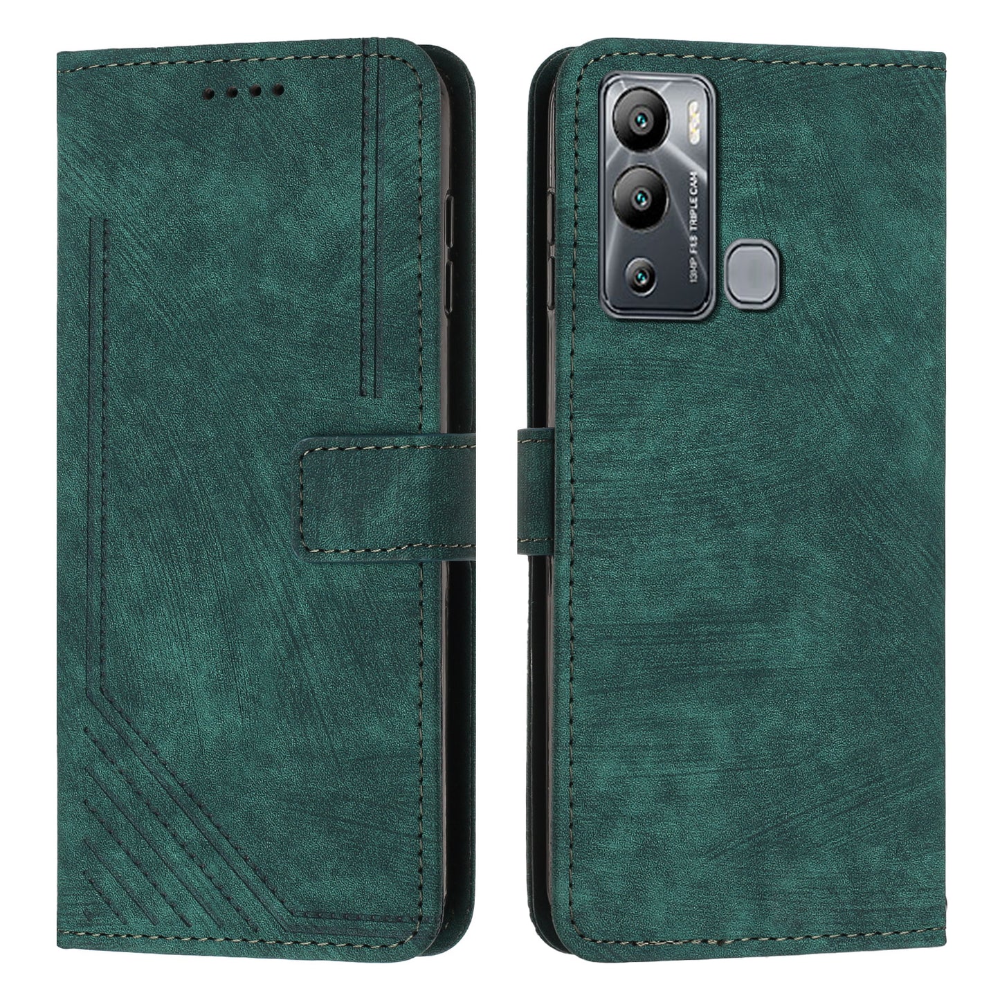 For Infinix Hot 12i 4G Slim-Fit Wallet Phone Stand Case PU Leather Lines Imprinted Skin-Touch Cover with Straps