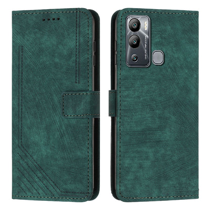 For Infinix Hot 12i 4G Slim-Fit Wallet Phone Stand Case PU Leather Lines Imprinted Skin-Touch Cover with Straps