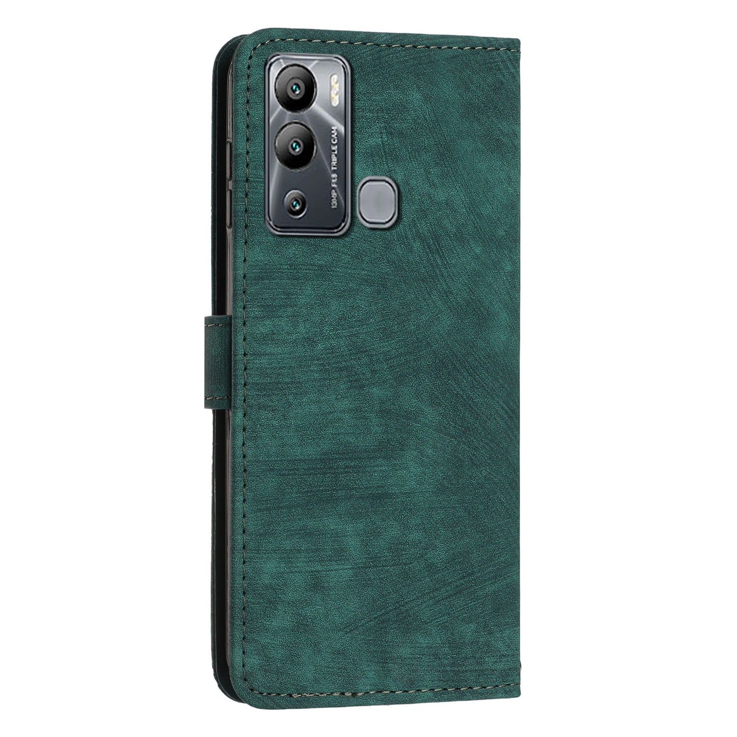 For Infinix Hot 12i 4G Slim-Fit Wallet Phone Stand Case PU Leather Lines Imprinted Skin-Touch Cover with Straps